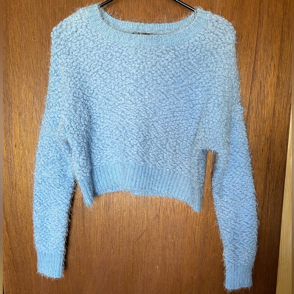 Fuzzy Slightly Cropped Light Blue Sweater